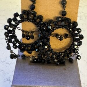 Black glass stone drop earrings